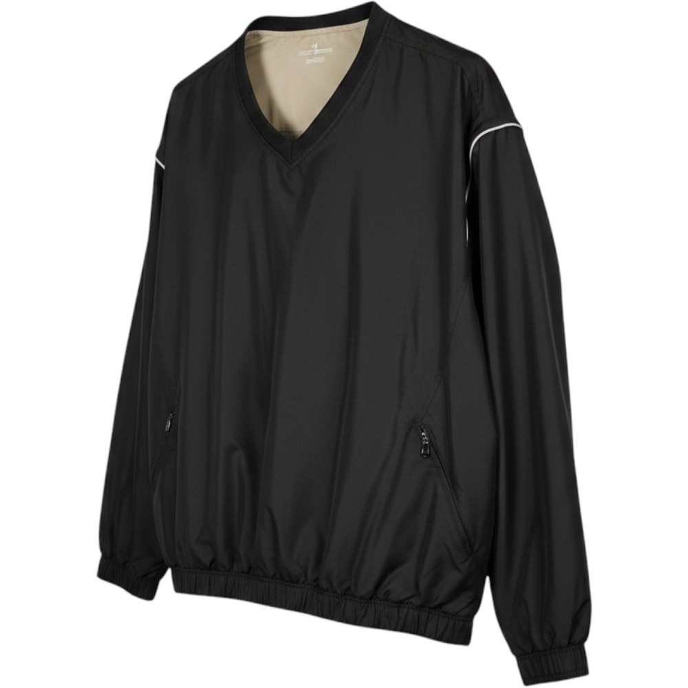 Grand Slam Golf Mens XXL Black V-Neck Windbreaker Pullover Jacket White Piping